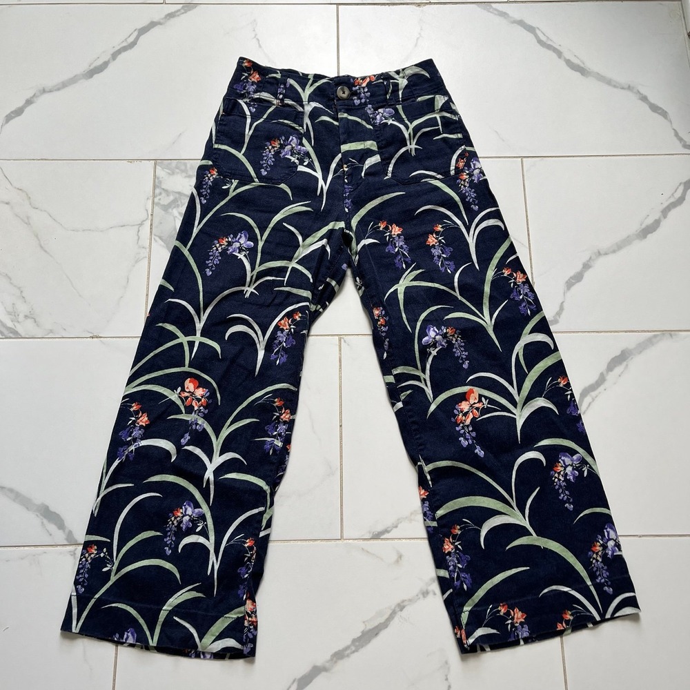Maeve Anthropologie Colette pants navy botanical print sz 27
